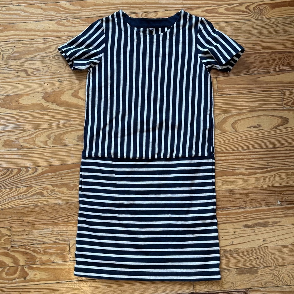 Uniqlo Navy and White Striped Knee Length Dress
